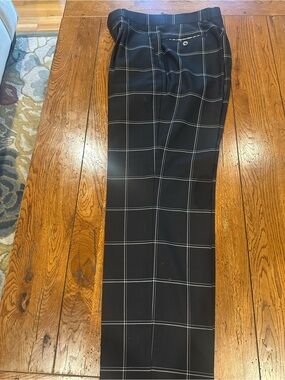 Vintage Burberry Golf Wool Windowpane Plaid Trousers 30x28 Black 98% Wool